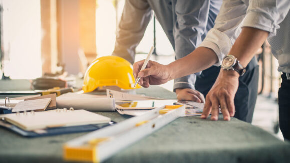 Hard hat on table